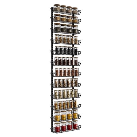 Adjustable Wall Mount Spice Rack, 9-Tier Dual-use (Multi-use) Organizer, Black - Bed Bath & Beyond - 40520928 Pantry Cabinet Door, Mounted Spice Rack, Pantry Rack, Wall Spice Rack, Storage For Kitchen, Wall Mounted Spice Rack, Kitchen Pantry Cabinet, Spice Shelf, Spice Rack Organiser