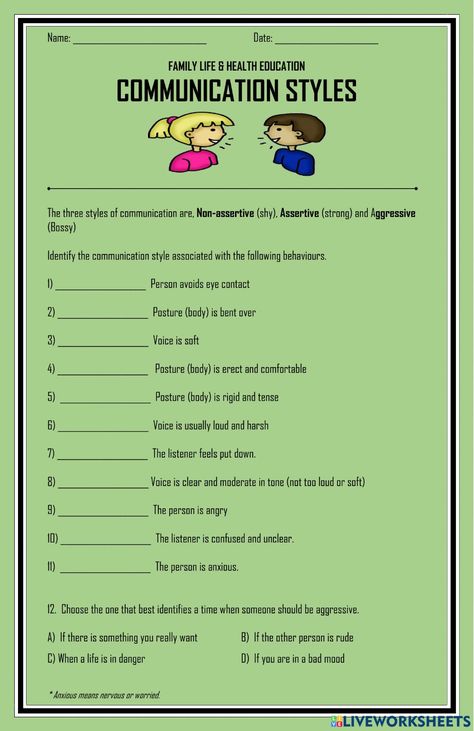 Communication Styles Worksheet worksheet Communication Styles Worksheet, Assertive Communication Worksheet, Communication Worksheets, Communication Exercises, Communication Skills Activities, Communication Activities, Intercultural Communication, Assertive Communication, Sign Language Words