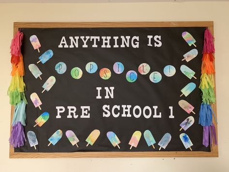 Welcome To School Bulletin Boards Preschool, Popsicle Bulletin Board Ideas, Popsicle Bulletin Board, Bulletin Board Preschool, Preschool Bulletin Board, Classroom Door Ideas, School Watercolor, Bulletin Ideas, Preschool First Day