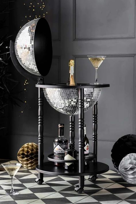 Black Disco Ball, Black Bar Cart, Silver Disco Ball, Drinks Trolley, Rockett St George, Bar Storage, Trolley Cart, Honeycomb Paper, Drink Station