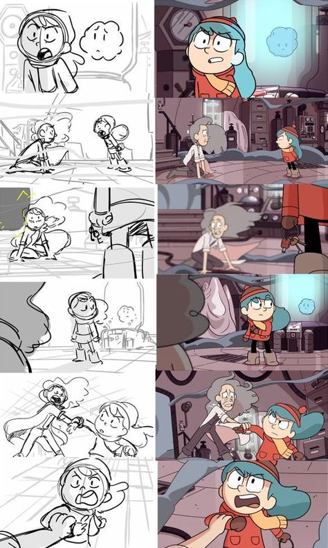 Finished and Anitmatic(Hilda) Composition Examples Illustration, How To Storyboard Animation, Hilda Animation, Story Board Design, Sketch Storyboard, Beat Board, Storyboard Illustrations, Storyboard Animation, Storyboard Film