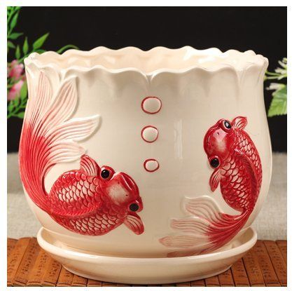 Ceramic Home Garden Modern Flower Planter Pot with Saucer Tray  Outside Red Fish Design *** Click image for more details.Note:It is affiliate link to Amazon. #liketeam Onion Flower, Lucky Bamboo Plants, Best Grow Lights, Ceramic Home, Garden Modern, Patio Planters, Greenhouse Kit, Lucky Bamboo, More Than Enough