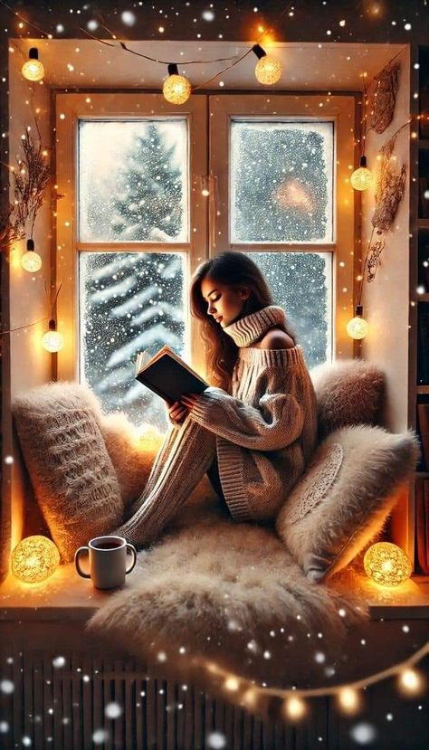 Cozy Winter Reading Aesthetic, Book Winter Aesthetic, Winter Books Aesthetic, Christmas Reading Aesthetic, Winter Reading Aesthetic, Window Seat Pillows, Fiction Book Recommendations, Book Lovers Aesthetic, Christmas Decor Cozy