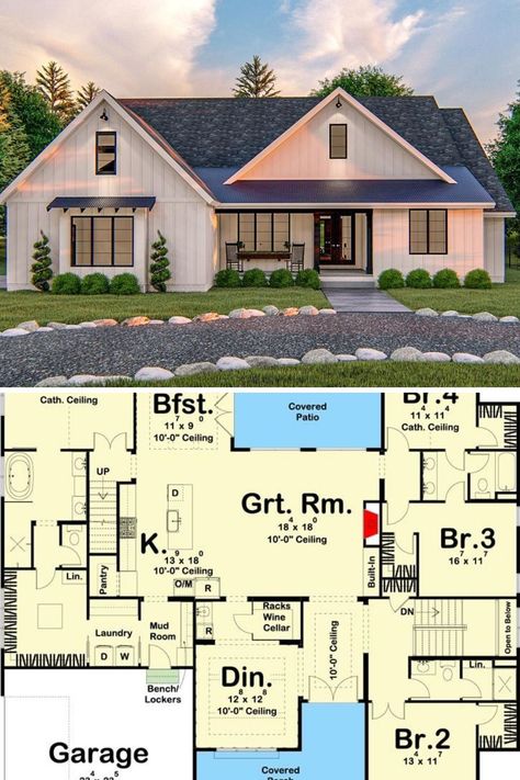 Bungalow House Exterior, One Level House Plans, Home Addition Plans, Modern Farmhouse Ranch, 2d Floor Plan, Bungalow Floor Plans, Bungalow Style House Plans, Plan Layout, Ranch Style House