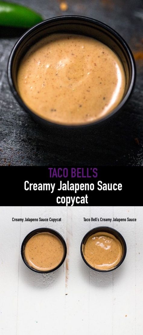 I love the quesadilla sauce from Taco Bell also known as the Creamy Jalapeño Sauce! It’s creamy, spicy, vibrant and so tasty! With a totally NEW formula and lots more thinking, I think I really nailed it this time! Jalapeño Cream Sauce Taco Bell, Taco Bell Spicy Potato Taco Sauce, Copycat Taco Bell Jalapeño Sauce, Taco Bell Jalapeno Sauce Recipe, Creamy Spicy Sauce, Spicy Sauce For Tacos, Tacobell Sauce Recipe, Jalapeno Taco Sauce, Taco Bell Creamy Chipotle Sauce