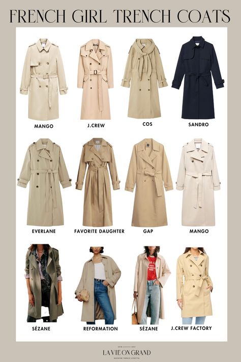 How To Wear A Trench Coat The French Way | La Vie On Grand Casual Trench Coat Outfit, French Wardrobe Basics, Parisian Chic Outfits, Chic Style Outfits, French Chic Fashion, Parisian Outfits, Navy Trench Coat, French Wardrobe, Trench Coat Outfit