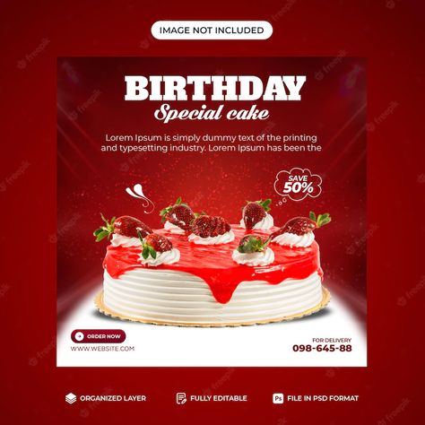 Cake Social Media Post, Cake Instagram, Instagram Poster, Social Media Promotion, Social Media Poster, Delicious Burgers, Banner Template Design, Special Cake, Social Media Banner