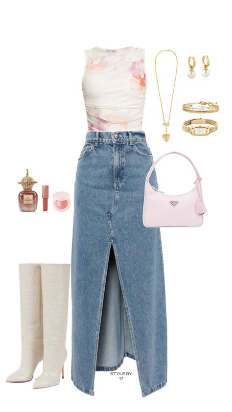 Outfit idea Pink Denim Outfit, Denim Dress Outfit, Modesty Outfits, Outfit Pink, Shein Outfits, Pink Denim, Everyday Fashion Outfits, Estilo Preppy, Casual Day Outfits