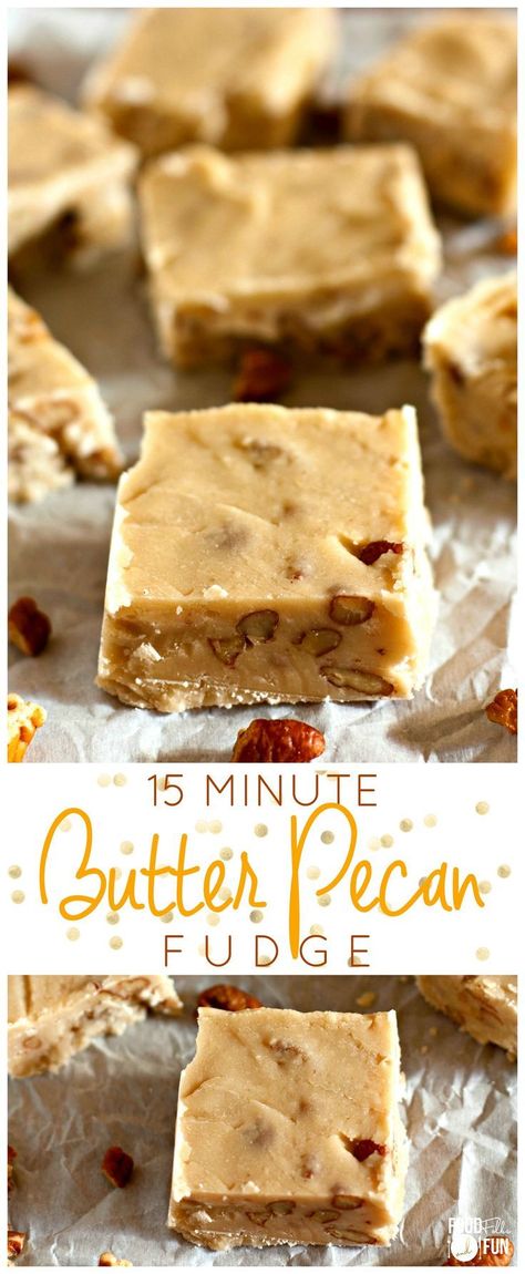 Give this Butter Pecan Fudge as a gift and people will rave about it! Best of all, you can make it in just 15 minutes! | Fudge Recipe | Christmas Recipe | Food Gift | Christmas Dessert Fudge Recipe Christmas, Butter Pecan Fudge, Butter Pecan Fudge Recipe, Pecan Fudge, Coconut Dessert, Dessert Simple, Quick Easy Desserts, Christmas Recipe, Pecan Recipes