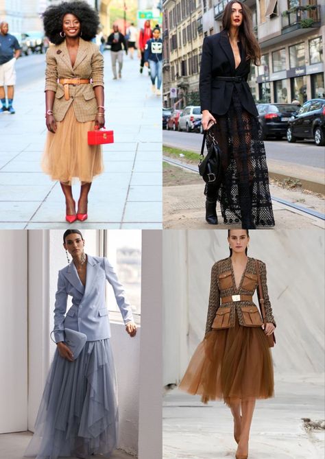 Blazer And Tutu Skirt Outfit, Tulle Skirt With Blazer Outfits, Blazer With Tulle Skirt, Tulle Skirt Blazer Outfit, Blazer And Tulle Skirt Outfit, Blazer Tulle Skirt, Tulle Skirt Outfit 2023, Sheer Tulle Skirt, Tulle Skirt Styling