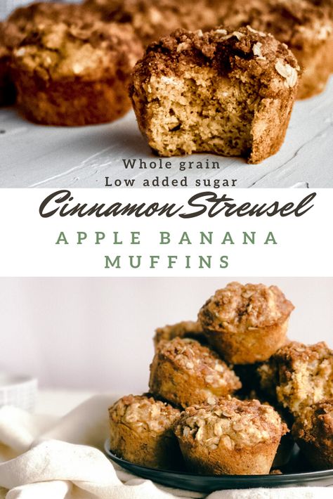 Apple Banana Muffins with Cinnamon Streusel - Eating With Heart Apple And Banana Muffins, Apple Recipes To Freeze, Apple Kuchen Recipe, Banana Apple Muffins, Cinnamon Oatmeal Muffins, Apple Banana Muffins, Apple Muffins Healthy, Apple Oatmeal Muffins, Breakfast Inspiration