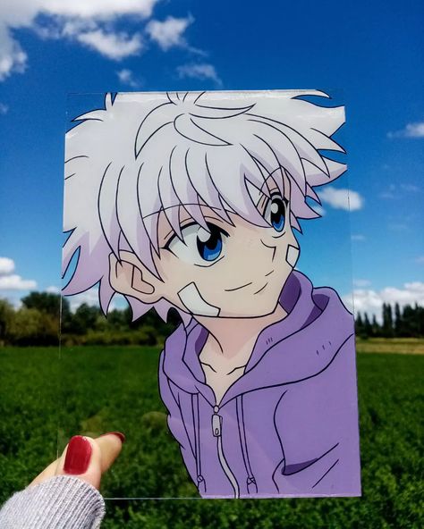 Anime Character Glass Painting, Hunter X Hunter Glass Painting, Glass Art Painting Aesthetic, Anime Glass Art Painting, Glass Paintings Anime, Painting On Glass Sheet, Glass Anime Painting, Glass Painting Ideas Aesthetic, Glass Sheet Painting