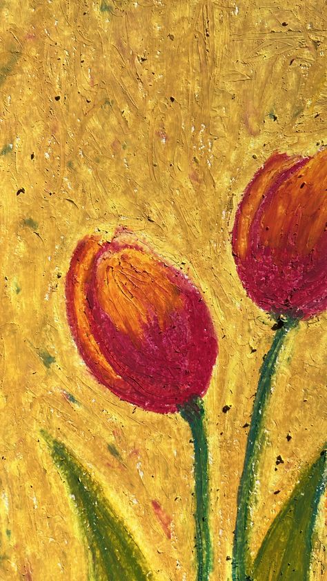 Flowers Oil Painting Easy, Tulips Pastel Drawing, Simple Oil Pastel Art For Beginners, Drawing Flowers Oil Pastels, Tulip Oil Pastel Drawing, Tulips Oil Pastel, Oil Pastel Flowers Easy, Oil Pastel Art Aesthetic Flowers, Impressionism Art Easy