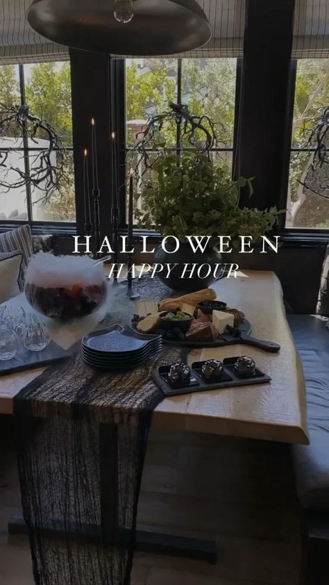 Andee Layne Halloween, Halloween Food Elegant, Halloween Dinner Party Table Decor, Spooky Dinner Party Decor, Classy Spooky Halloween Decor, Fancy Halloween Party Decor, Occult Themed Party, Haunted House Warming Party, Elevated Halloween Party