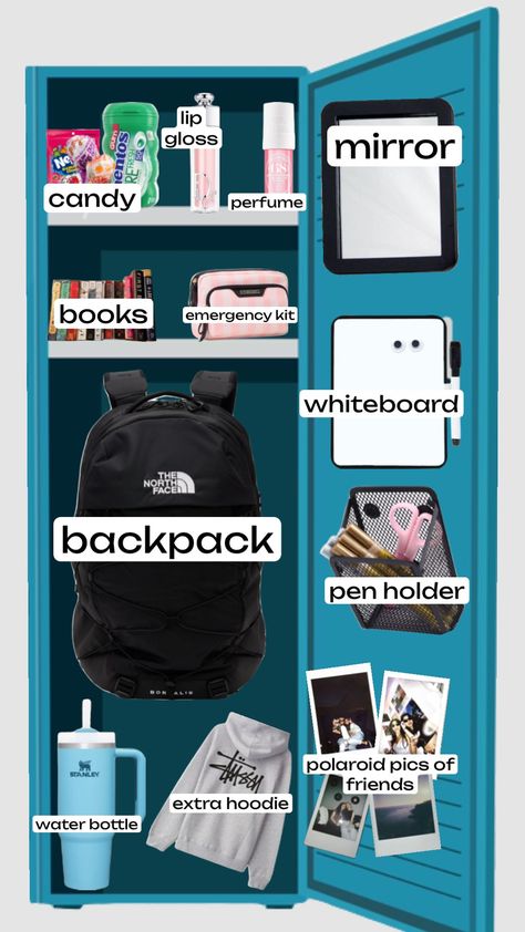 #locker#lockerinspo#lockermusthaves #lockerideas #lockerstuff #lockeressentials #lockers Locker Essentials, High School Essentials, School Locker Organization, Junior Year High School, School Locker Decorations, Middle School Lockers, High School Lockers, High School Supplies, Middle School Supplies