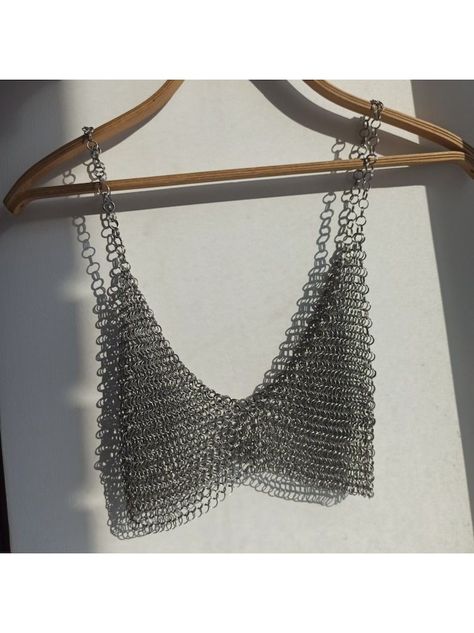 Top Bra Girls Women Aluminum Wire Jump Ring Chainmail Fancy - Etsy Australia Top Cadenas, Larp Elf, Chainmail Clothing, Chain Shirt, Look Festival, Chainmail Jewelry, Chain Bra, Womens Halter Tops, Top Bra