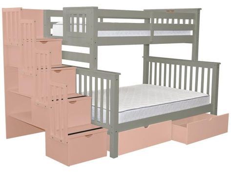 Bunk Beds Full Over Full, Bunk Beds Twin Over Full, Bunk Beds Full, Gray Beds, Bunk Beds Twin, Stairway Bunk Beds, Beds Twin, Modern Bunk Beds, Bunk Bed With Slide