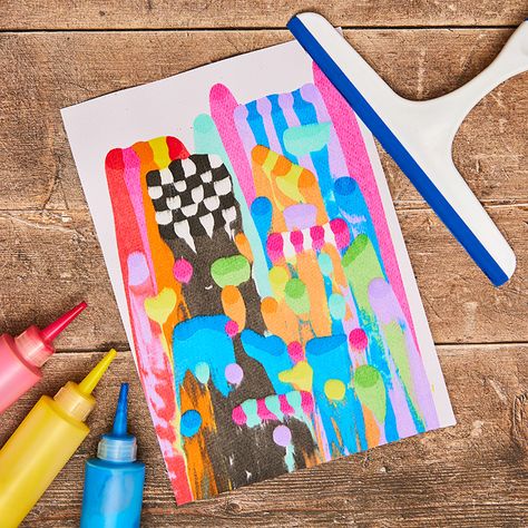 Abstract Squeegee Painting craft activity guide | Baker Ross Squeegee Painting, History Printables, Club Activities, Cloud Craft, Art And Craft Supplies, Bookmark Card, Shrink Art, Guide Template, Craft Activity