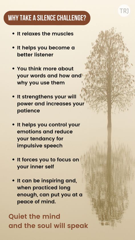 Starting with only 24 hours, a 24-hour of complete silence. No speaking, texting, posting on social media. And then I will see if it is something I can do for a longer period of time—like a vow of silence. The aim of this challenge is to benefit from the many rewards of being silent. Benefits Of No Social Media, Benefits Of Silence, Vow Of Silence Quotes, How To Be Silent, Practicing Silence, Practice Silence, Quotes On Silence, The Art Of Silence, Female Genius