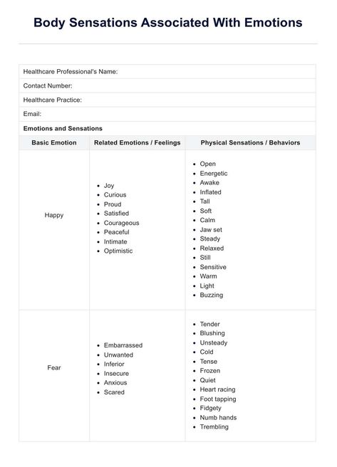 Enhance emotional awareness and improve coping skills with our Body Sensations Associated With Emotions PDF template. Download now! Body Sensations, Psychology Resources, App Guide, Grounding Techniques, Autonomic Nervous System, Practice Management, Counseling Resources, Emotional Awareness, Different Emotions