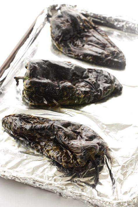 How to Roast Poblano Peppers in the Oven How To Roast Poblano Peppers In Oven, Roasting Poblano Peppers In Oven, Roast Poblano Peppers Oven, How To Roast Poblano Peppers, Pablano Pepper Roasting, Mexican Fiesta Food, Mexican Cornbread Casserole, Chili Relleno Casserole, Fiesta Food