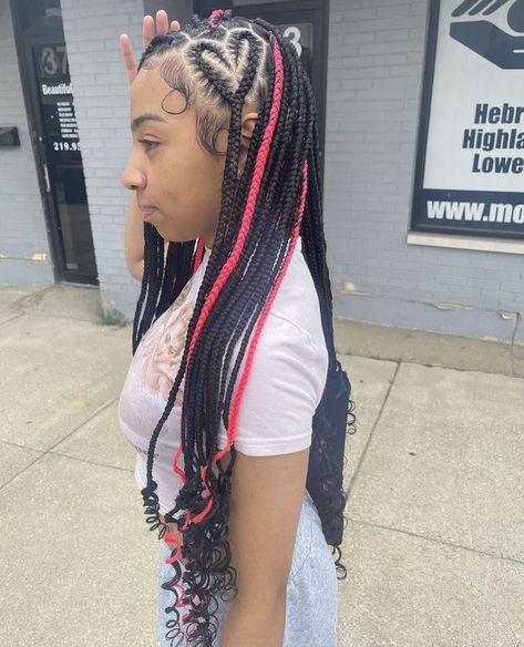 Pink And Black Hair Braids, Pink And Black Braids, Heart Knotless, Hairstyles For 2023, Korean Hairstyles, Short Box Braids Hairstyles, Big Box Braids Hairstyles, Birthday Hairstyles, Box Braids Hairstyles For Black Women