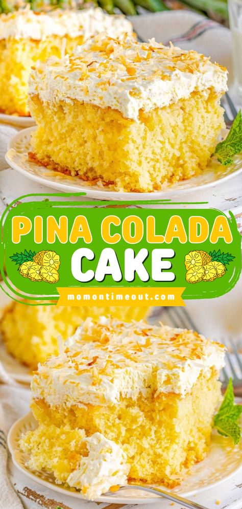 Here's a delicious Easter dessert for you! This Pina Colada Cake is loaded with all the amazing flavors of a Pina Colada cocktail! This cake idea also makes an easy Spring recipe. Save this pin! Pina Colada Cake Recipe, Pina Colada Poke Cake, Pineapple Coconut Cake, Pina Colada Cocktail, Cake Pineapple, Pina Colada Cake, Mouthwatering Desserts, Tropical Cake, Fabulous Desserts