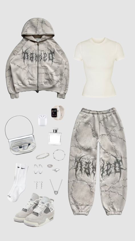 #outfitinspo #namedcillective #jordan4 #silverjewellery #outfit Fits With Jordans, 4s Outfit, Outfit Shuffles, Looks Rihanna, Street Style Outfits Casual, Mode Turban, Outfit Inspo Casual, Classy Casual Outfits, Cute Comfy Outfits