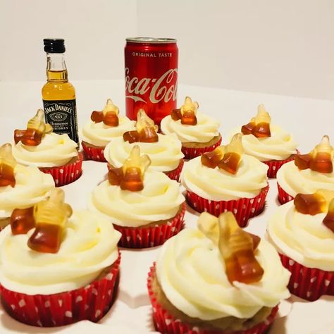 Jack & Coke Cupcakes | Foodtalk Coke Cupcakes, Cake Mix And Soda, Coke Cake, Piping Frosting, Jack And Coke, Cupcake Pans, Vanilla Cake Mixes, Cupcake Recipe, Holiday Cakes