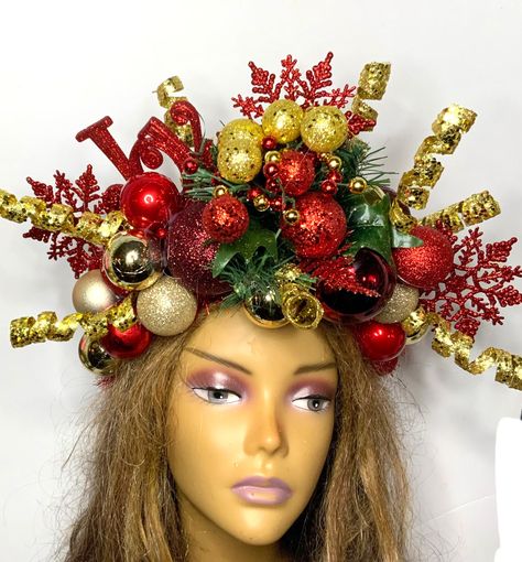 Santa's Hats, Christmas Crowns, Christmas Headdress, Christmas Headpiece, Christmas Crown, Red Gold Christmas, Christmas Headband, Costume Hats, Christmas Theme