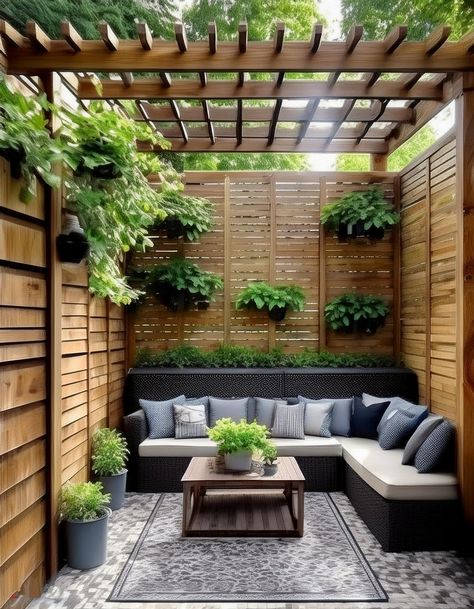 Pergola Privacy Wall Deck Ideas Privacy Wall, Fenced In Pergola, Porch Screen Ideas Patio Privacy, Diy Backyard Privacy Ideas, Privacy Walls Backyard, Yard Privacy Screen, Pergola Privacy Wall, Unique Privacy Fence Ideas, Pergola Privacy