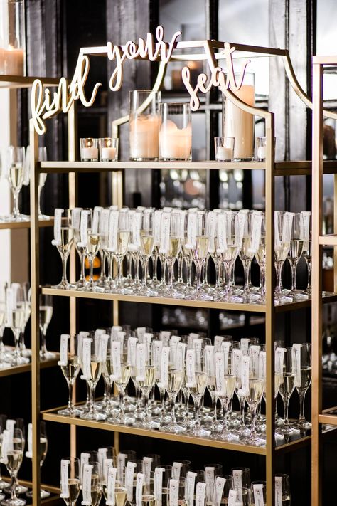 Gold Champagne Wedding Theme, Champagne And Bronze Wedding, Black White Gold Champagne Wedding, Black Gold Champagne Wedding, Champagne Bookshelf Wedding, Sagamore Pendry Wedding, Champagne Shelf Wedding, Black And Gold Bridal Party, New Year’s Eve Wedding Colors