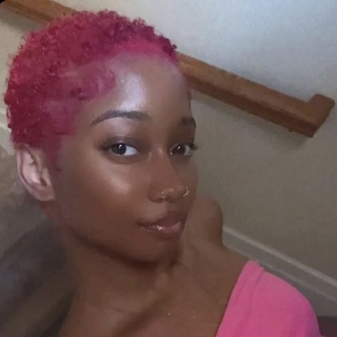 Pink Twa Natural Hair, Pink Short Natural Hair, Short Pink Hair Black Women, Colored Short Hair Black Women, Short Colored Hair Black Women, Dyed Short Natural Hair, Dyed Short Hair, Pink Hair Black Women, Pink Natural Hair