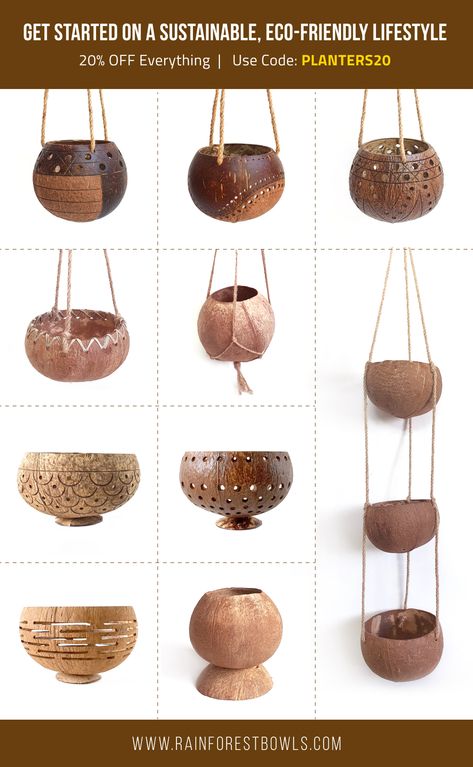 Coconut Crafts Diy, Art From Waste Unique, Crafts With Coconut Shells, Coconut Diy Craft, Coconut Shell Ideas, Coconut Shell Art Ideas, Coconut Shell Planter Ideas, Diy Coconut Shell Crafts Ideas, Coconut Craft Ideas