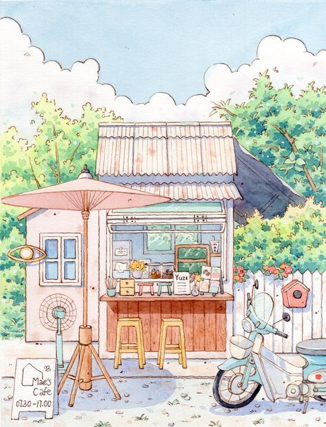 Watercolour Greenery, Watercolor House Painting, Building Illustration, Ghibli Artwork, Cute Sketches, Architecture Drawing Art, Chiang Mai Thailand, Art Painting Gallery, 수채화 그림