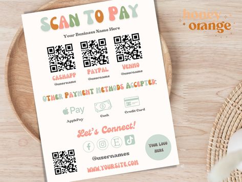 Boho Small Business, Scan To Pay Template, Scan To Pay Sign, Payment Sign, Scan To Pay, Rainbow Printable, Market Sign, Bookkeeping Templates, Small Boho