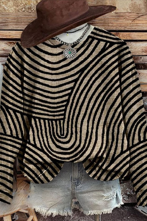 ⭐Hot sale limited time promotion 30% off🔥Women's vintage art print casual sweatshirt🌻 Over 70 Womens Fashion, Hand Drawn Circle, Western Sweaters, Circle Line, Elegance Dress, Western Sweatshirts, Line Print, Knit Turtleneck Sweater, Western Style