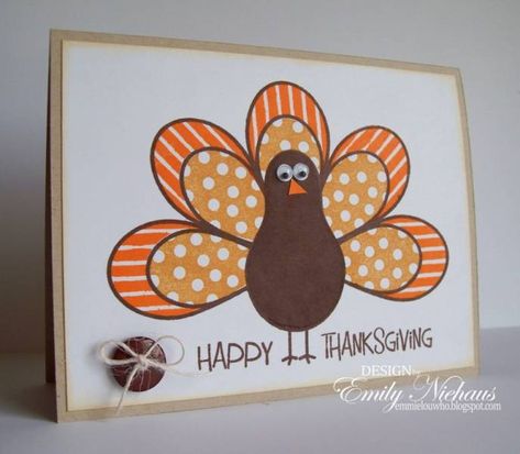 pieced paper tail feathers and google eyes make for a funny turkey... Thanksgiving card... Thanksgiving Card Ideas, Diy Thanksgiving Cards, Happy Thanksgiving Cards, Fall Cards Handmade, Thanksgiving Cards Handmade, Fall Greeting Cards, Google Eyes, The Stamps Of Life, Stamps Of Life