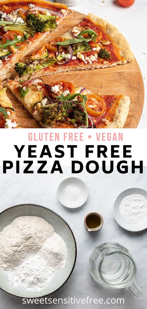 Gluten Free Vegan Pizza Dough, Gluten Free Yeast Free Pizza Crust, Pizza Crust No Yeast, Homemade Gluten Free Flour, Dairy Free Pizza Crust, Gluten Free Pizza Crust Easy, Gluten Free Pizza Crust Recipe, Vegan Pizza Dough, Gluten Free Pizza Dough