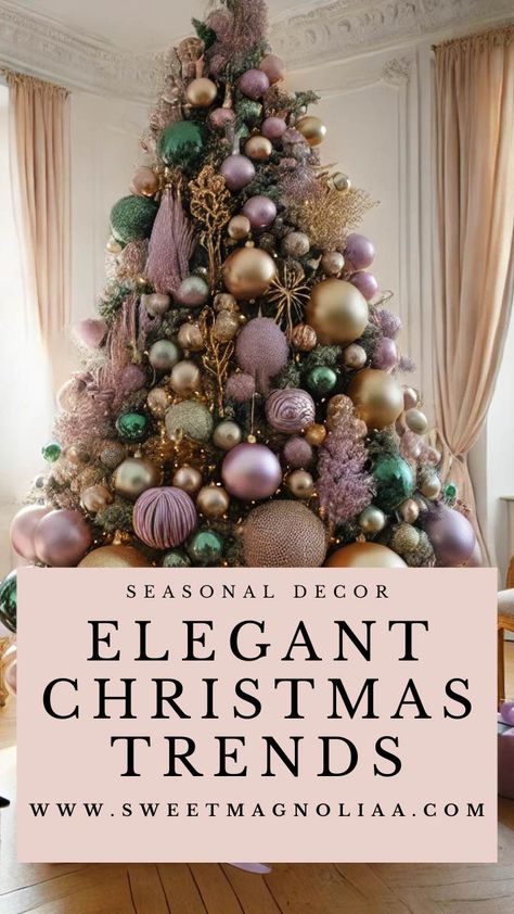 Get inspired by the most elegant Christmas trends of 2024! From sophisticated holiday decor to timeless touches, explore how to elevate your festive celebrations this season. 🌟🎁 #ChristmasTrends #ElegantDecor #Christmas2024 #HolidayInspo #SeasonalDecor Fancy Christmas Tree Decorations, Luxury Christmas Trees, Magnolia Christmas Decor Ideas, Holiday Trends 2024, Christmas Decor Themes 2024, Christmas Tree 2025 Trends, Christmas Tree Decorations 2024, Christmas Tree Decorations 2024 Trends, Christmas Trees 2024 Trends