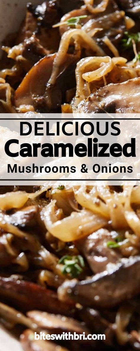 These delicious caramelized mushrooms and onions are cooked with white wine, thyme, garlic, worcestershire, and honey so they are packed with flavor. The slow cooking process allows the mushrooms and onions to develop flavor and caramelize. Caramelized mushrooms and onions are vegetarian, gluten free, and can be made vegan and dairy free. Just swap out the honey and unsalted butter. Carmelized Onions And Mushrooms, Caramelized Mushrooms, Caramelized Onions And Mushrooms, Mushroom Side Dishes, Caramelized Onions Recipe, Mushrooms And Onions, Vegetarian Gluten Free, Cooking With White Wine, Carmelized Onions