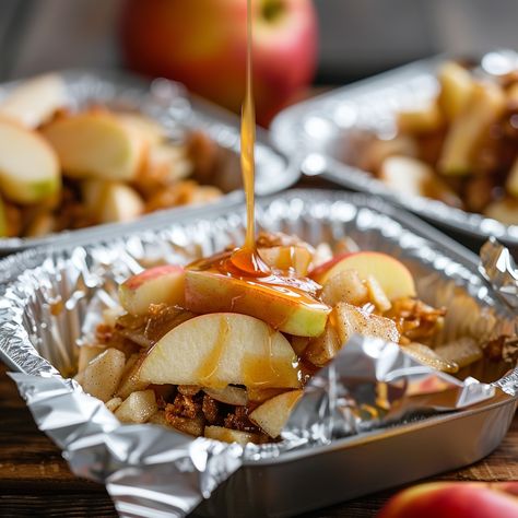 Campfire Apple Crisp in Foil Packets - Grammy Recipes Campfire Apple Crisp Foil Packets, Campfire Apple Crisp, Grammy Recipes, Sundae Toppings, Campfire Desserts, Hot Coals, Foil Packet Meals, Camp Food, Helpful Hacks