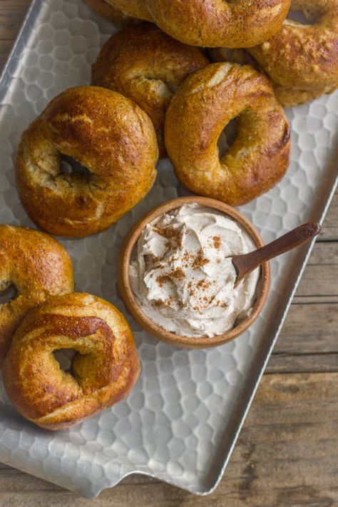 Soft on the inside and chewy on the outside, just like a soft pretzel should be! Cinnamon Sugar Cream Cheese, Bagels Recipe, Wheat Recipes, Soft Pretzel, Homemade Bagels, Bagel Recipe, Bread Box, Soft Pretzels, Little Kitchen