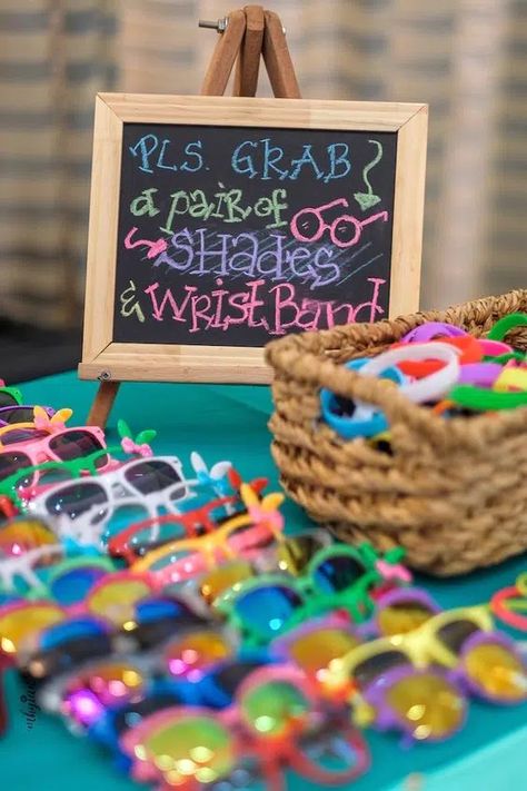 50+ Awesome Coachella Themed Party Ideas Sunglass Favors, Coachella Birthday, Festival Themed Party, Sweet 17, Boho Birthday Party, Luau Theme Party, Luau Birthday Party, Hawaiian Birthday Party, Hawaiian Birthday