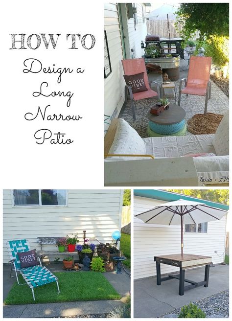 How to Design a Long Narrow Patio Long Narrow Patio Ideas Outdoor Spaces, Long Deck Decorating Ideas, Narrow Porch Seating, Rectangular Porch Layout Ideas, Narrow Deck Decorating Ideas, Narrow Covered Patio Ideas, Long Porch Furniture Layout, Small Narrow Patio Ideas, Long Narrow Patio Decorating Ideas