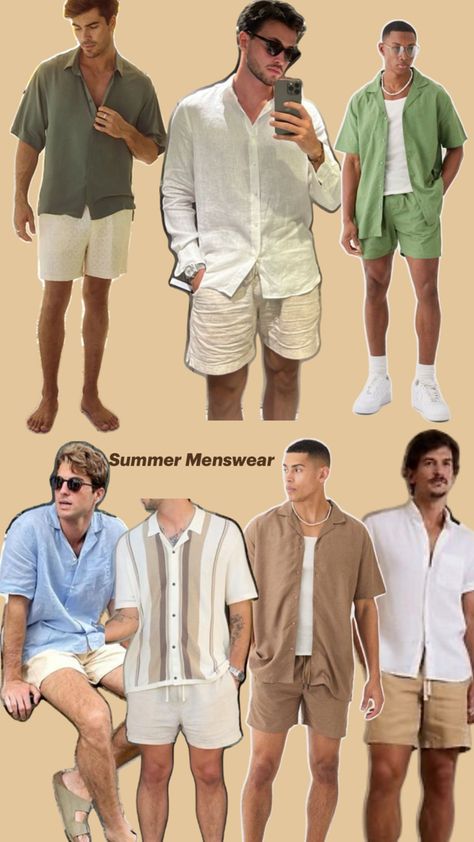 Summer men style inspo, vacation Thailand Men Outfit, Men’s Vacation Outfit Ideas, Summer Style Men Casual, Summer Vacation Outfits Men, Mens Vacation Outfits Beach, Summer Men Style, Men Vacation Outfits, 18th Dress, Honeymoon Fits