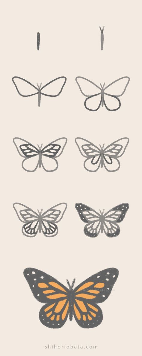 Butterfly Art Easy, Butterfly Ideas Drawing, How To Draw Buterfluffy, Buterfluffy Art Easy, Butterfly Drawing On Hand, How To Make Butterfly Drawing, How Do You Draw A Butterfly, How To Draw Butterflies Easy, Easy Buterfluffy Drawing