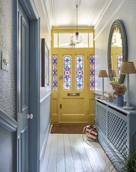 Yellow Doors, Most Satisfying, December 31, Yellow And Blue, Hallway Decorating, Dream House Decor, Farrow Ball, House Inspo, Dream Home Design