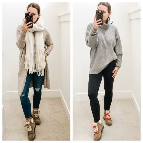 6 ways to style: hiking boots! Leggings And Hiking Boots, Hiking Boots Outfit Fall, How To Style Hiking Boots, Casual Bodysuit Outfit, Bodysuit Outfit Winter, Style Hiking Boots, Everyday Winter Boots, Boots Outfit Ideas, 70’s Outfit