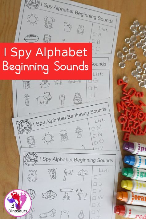 I Spy Printable, Letter Learning Activities, 3 Dinosaurs, Alphabet Sounds, Free Homeschool Printables, Homeschool Lesson Plans, Homeschool Board, Kids Printables, Abc Printables